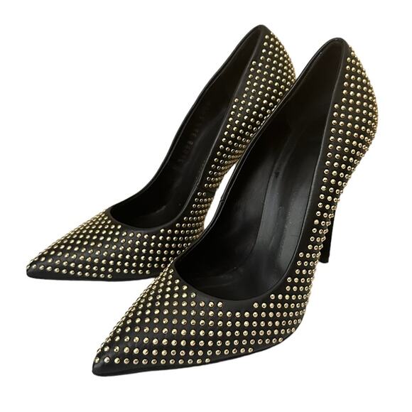 Giuseppe Zanotti Black Leather Gold Studded Pointed Toe Pumps Size 36.5 - Picture 2 of 8